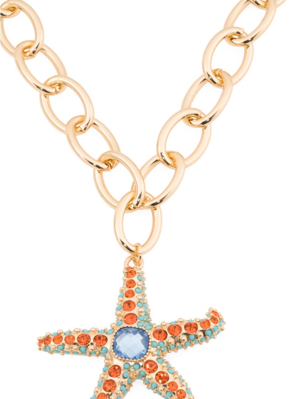 Betsey Johnson Gold-Tone Starfish Necklace with Orange & Light Blue Stones